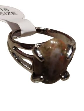 Stunning Silver Plated Ring with Multicolor Jasper Stone - Size 8